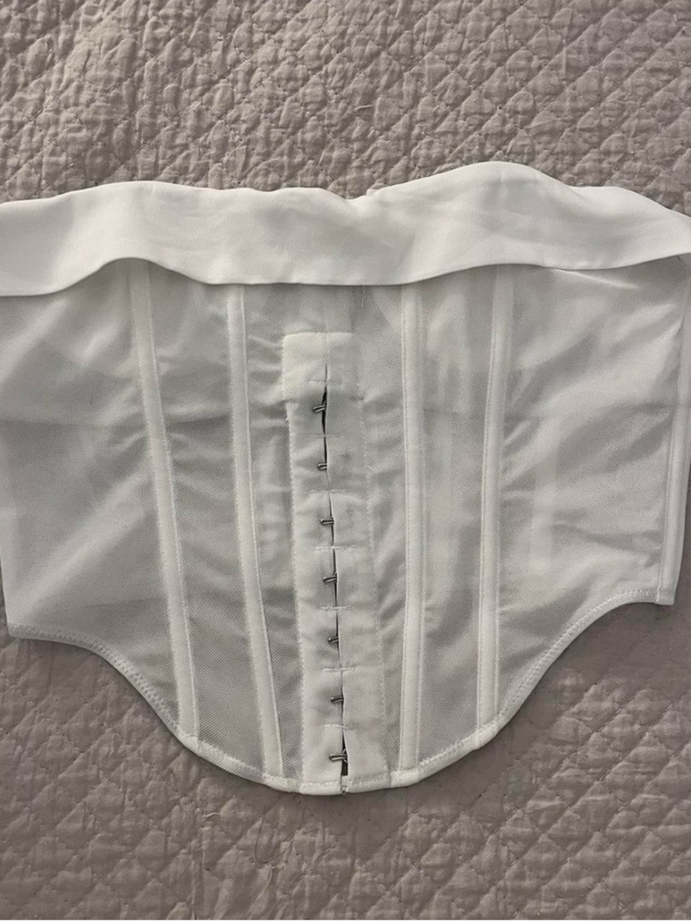 White Fox Strapless Mesh Corset in White